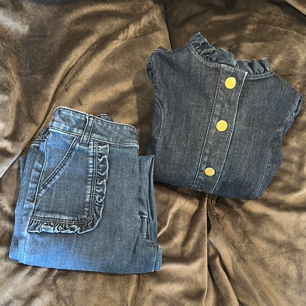 Janie and Jack Blue Jean Jacket with Ruffle details and Gold Accents